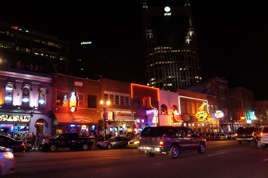 Night scene of downtown Nashville as the convention attendees walked back to the hotel to pack up
