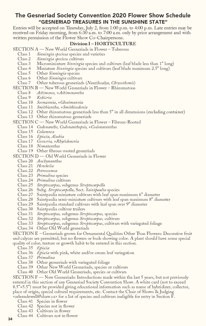 » 2020 Flower Show Schedule